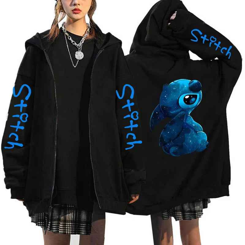 Oversized Y2K Zip-Up Hoodie Disney Women'S Lilo & Stitch Costume Winter Clothes Woman Long Sleeve Warm Jacket Zip-Up Street Tops