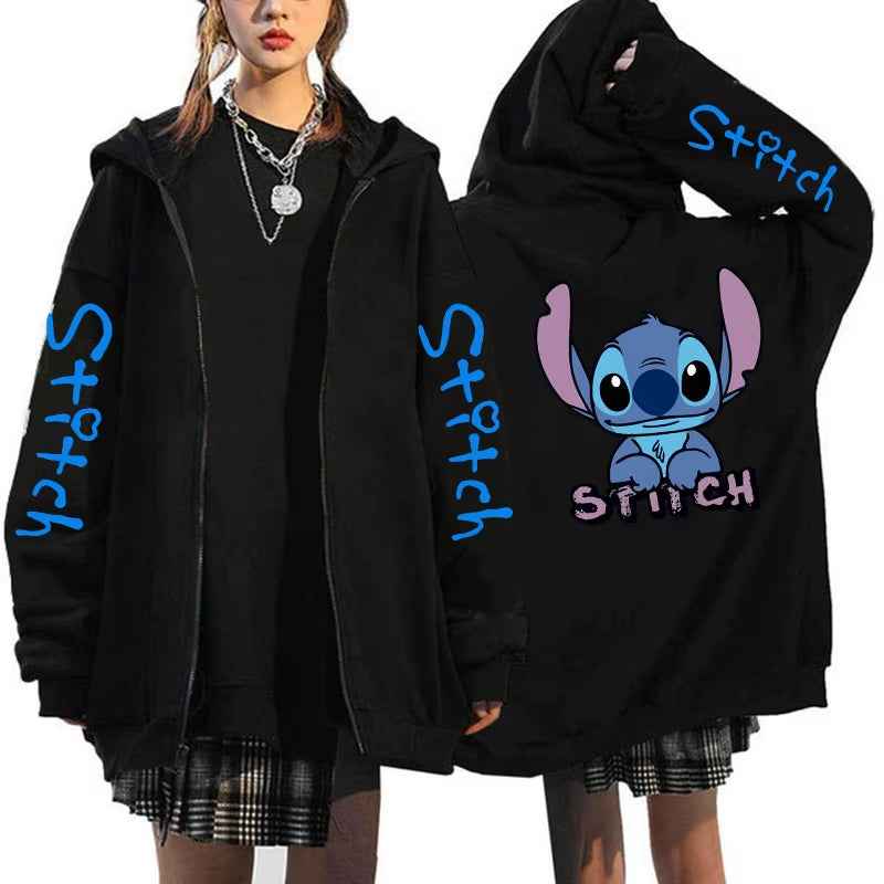 Oversized Y2K Zip-Up Hoodie Disney Women'S Lilo & Stitch Costume Winter Clothes Woman Long Sleeve Warm Jacket Zip-Up Street Tops