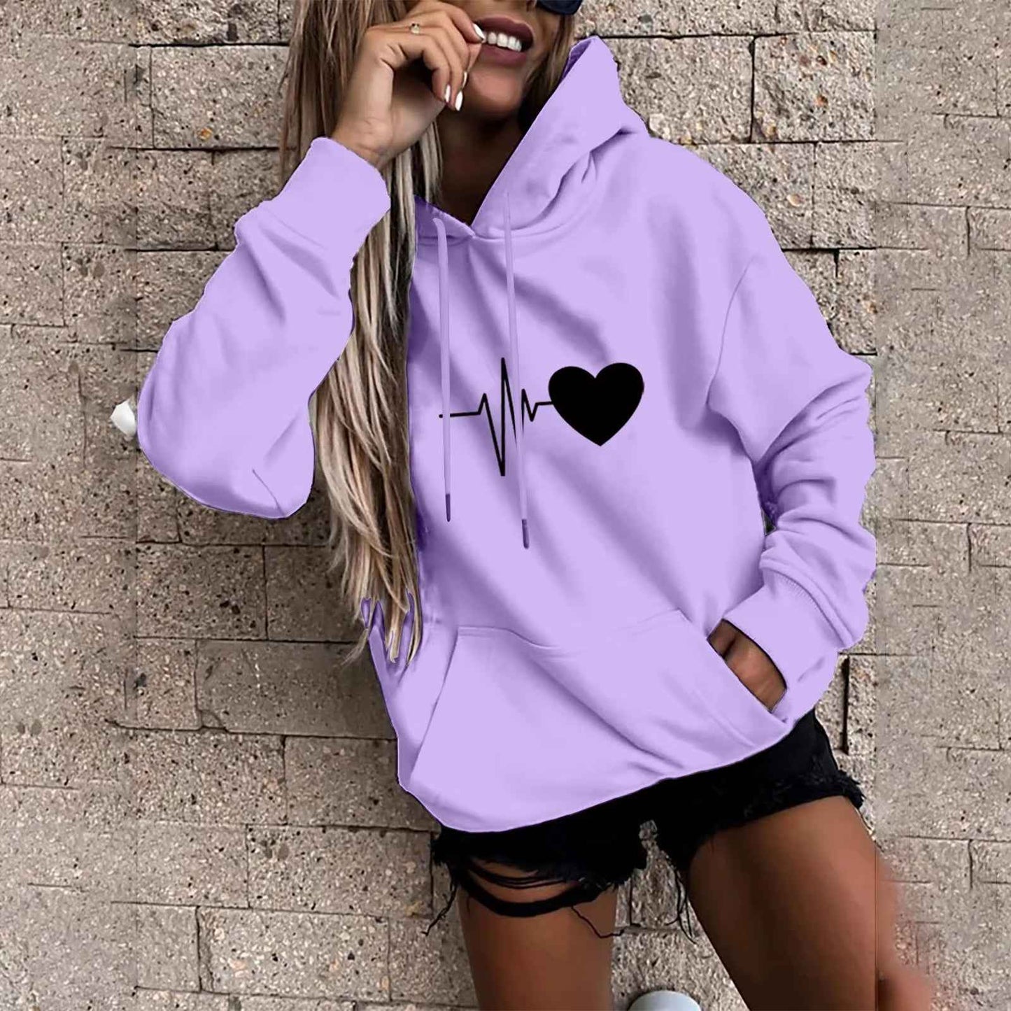 Women'S Pullover Fashion Casual Fun Print Hooded Sweatshirt Loose Sports Tops Pullover