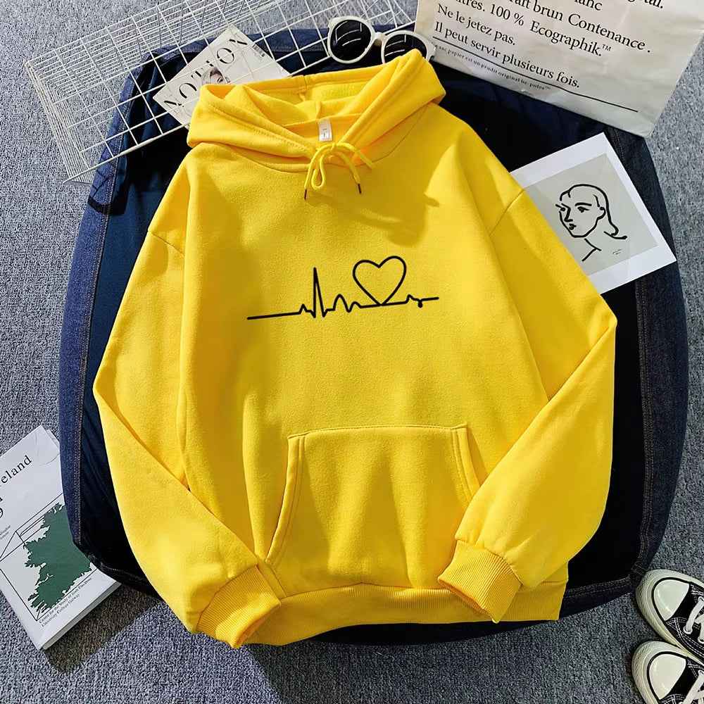 Women Casual Print Loose Hoodies Spring Long Sleeve Hooded Sweatshirt Harajuku Simple Tops Lazy Style Pullover 2025 Streetwear