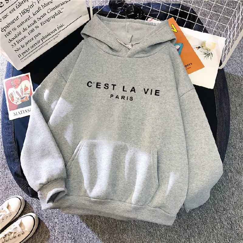 Women Casual Print Loose Hoodies Spring Long Sleeve Hooded Sweatshirt Harajuku Simple Tops Lazy Style Pullover 2025 Streetwear