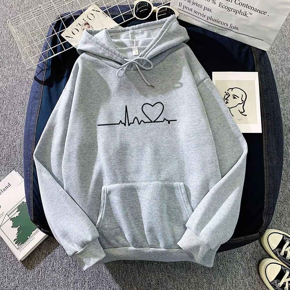 Women Casual Print Loose Hoodies Spring Long Sleeve Hooded Sweatshirt Harajuku Simple Tops Lazy Style Pullover 2025 Streetwear