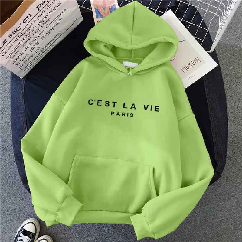 Women Casual Print Loose Hoodies Spring Long Sleeve Hooded Sweatshirt Harajuku Simple Tops Lazy Style Pullover 2025 Streetwear