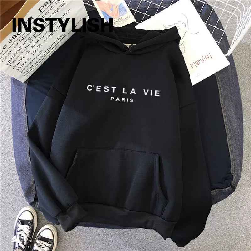 Women Casual Print Loose Hoodies Spring Long Sleeve Hooded Sweatshirt Harajuku Simple Tops Lazy Style Pullover 2025 Streetwear