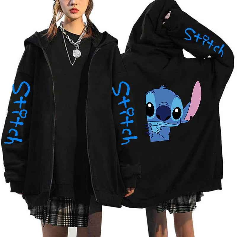 Oversized Y2K Zip-Up Hoodie Disney Women'S Lilo & Stitch Costume Winter Clothes Woman Long Sleeve Warm Jacket Zip-Up Street Tops