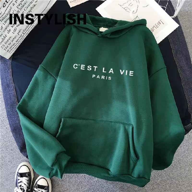 Women Casual Print Loose Hoodies Spring Long Sleeve Hooded Sweatshirt Harajuku Simple Tops Lazy Style Pullover 2025 Streetwear