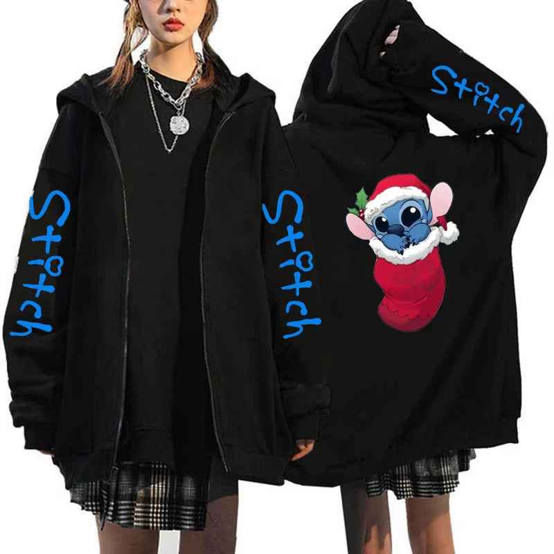 Oversized Y2K Zip-Up Hoodie Disney Women'S Lilo & Stitch Costume Winter Clothes Woman Long Sleeve Warm Jacket Zip-Up Street Tops