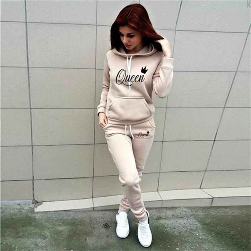 Hot Women'S 2-Piece QUEEN Print Sports Suit Sportswear Jogging Suit Women'S Hooded Sportswear Suit Clothes Hoodie+Sweatpants