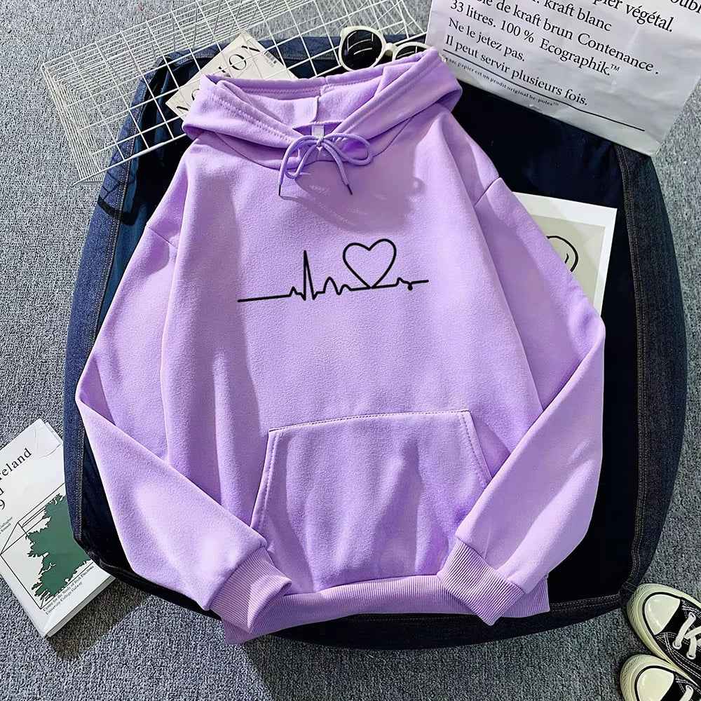 Women Casual Print Loose Hoodies Spring Long Sleeve Hooded Sweatshirt Harajuku Simple Tops Lazy Style Pullover 2025 Streetwear