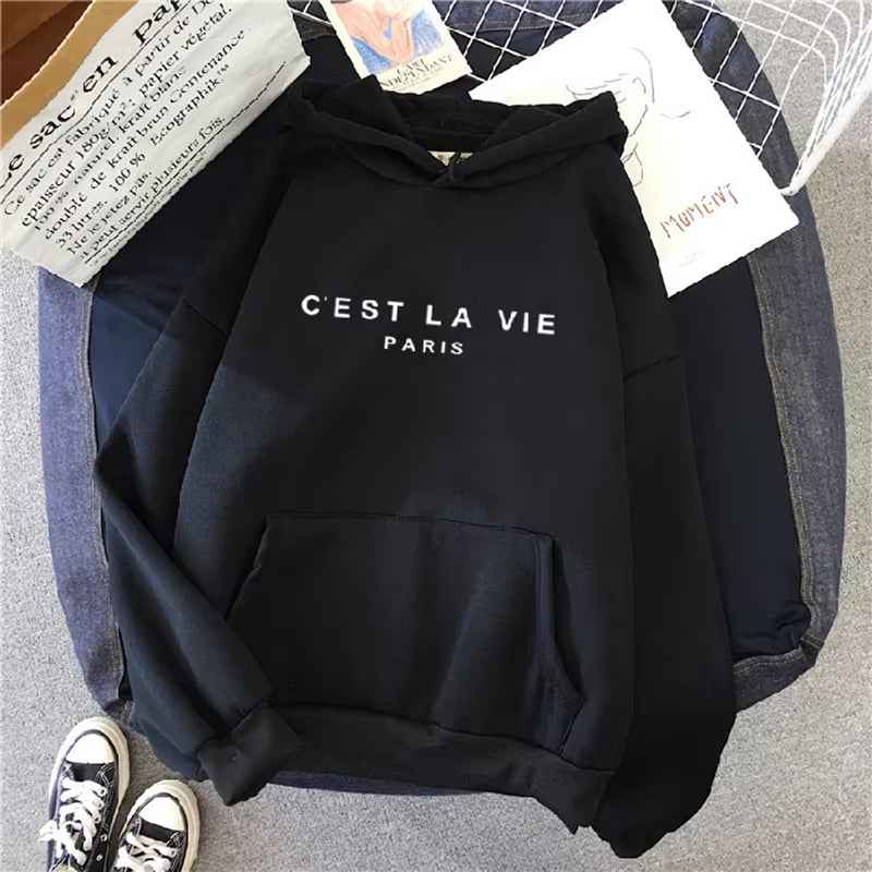 Women Casual Print Loose Hoodies Spring Long Sleeve Hooded Sweatshirt Harajuku Simple Tops Lazy Style Pullover 2025 Streetwear